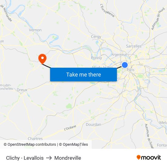 Clichy - Levallois to Mondreville map
