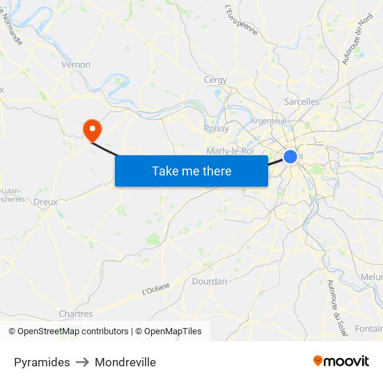 Pyramides to Mondreville map