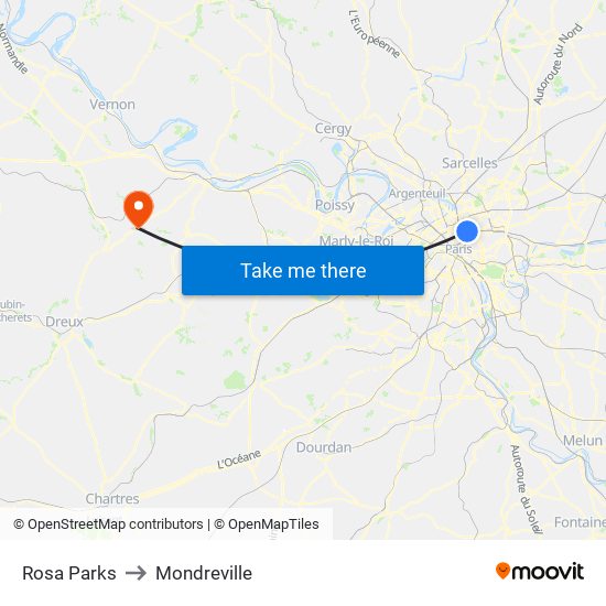 Rosa Parks to Mondreville map