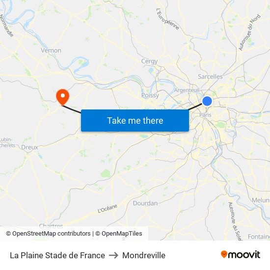 La Plaine Stade de France to Mondreville map