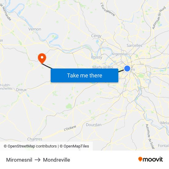 Miromesnil to Mondreville map