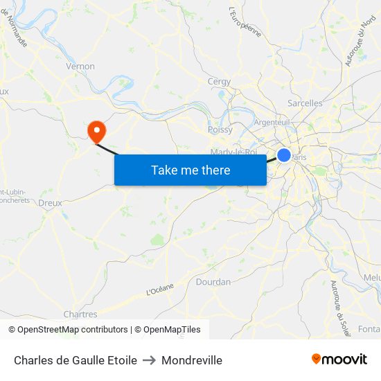 Charles de Gaulle Etoile to Mondreville map