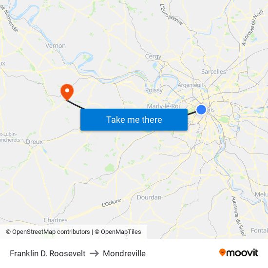 Franklin D. Roosevelt to Mondreville map