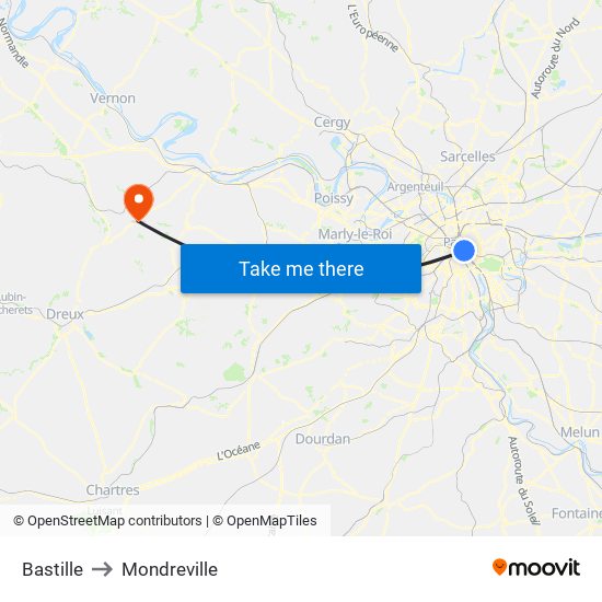 Bastille to Mondreville map