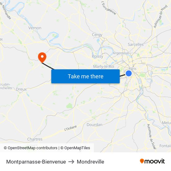 Montparnasse-Bienvenue to Mondreville map