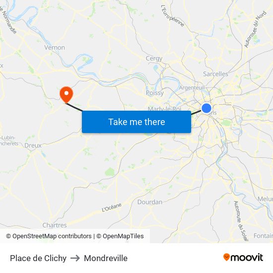 Place de Clichy to Mondreville map