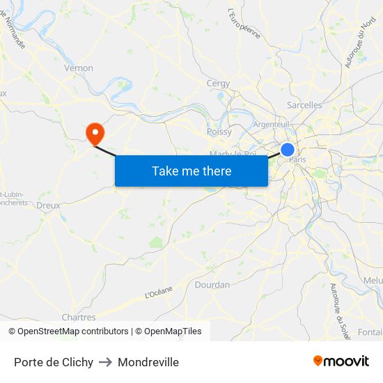 Porte de Clichy to Mondreville map