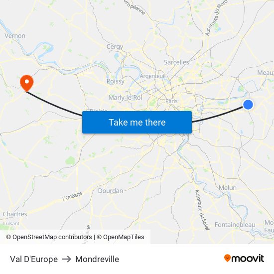 Val D'Europe to Mondreville map