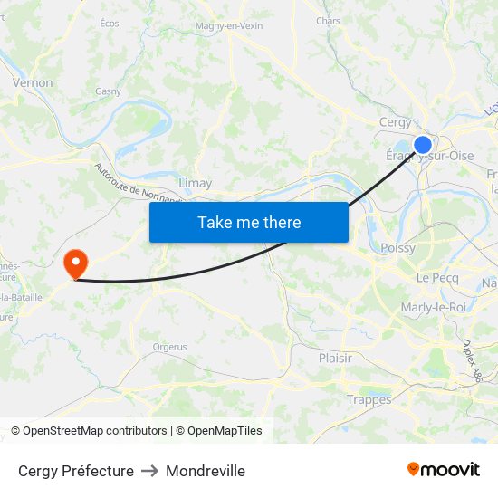Cergy Préfecture to Mondreville map