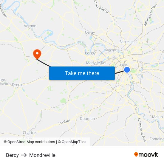 Bercy to Mondreville map