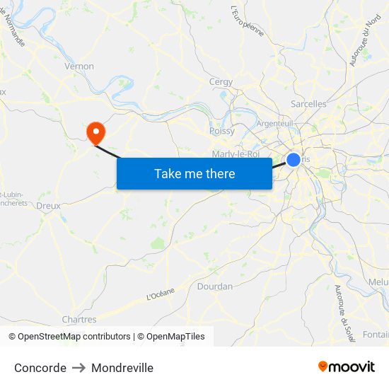 Concorde to Mondreville map