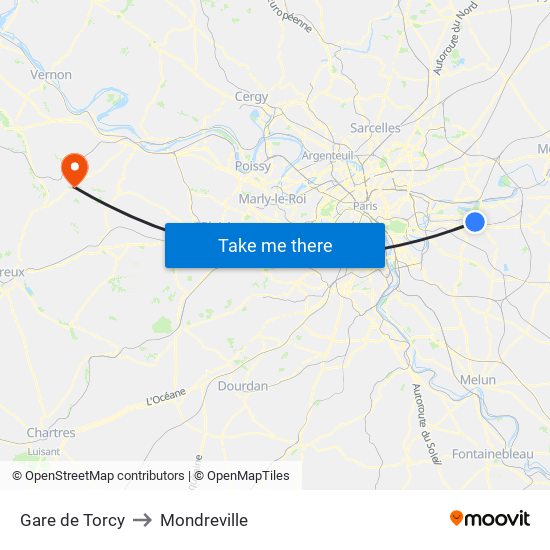 Gare de Torcy to Mondreville map