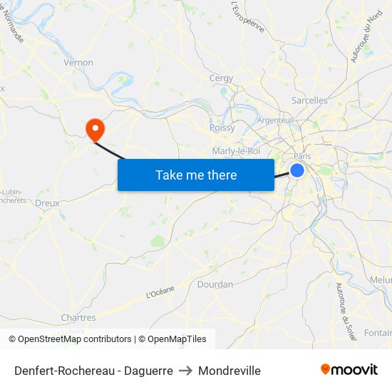 Denfert-Rochereau - Daguerre to Mondreville map
