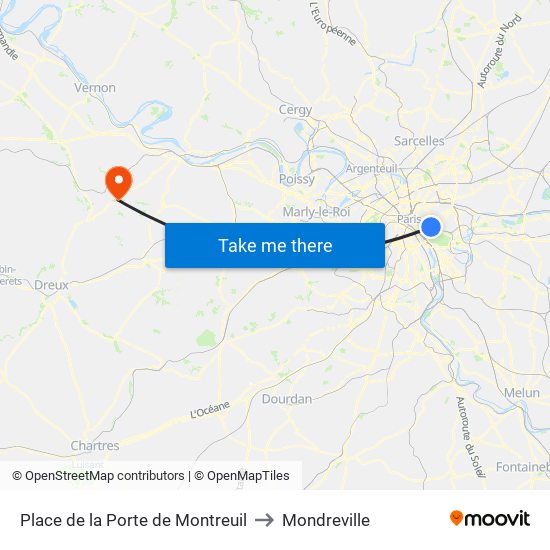 Place de la Porte de Montreuil to Mondreville map