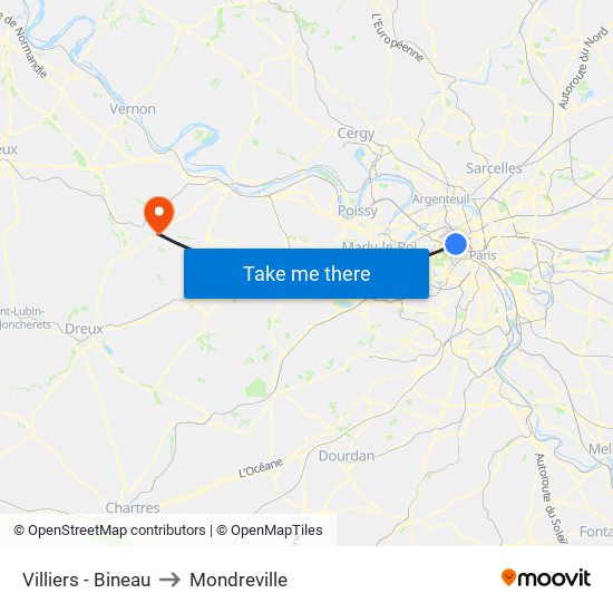 Villiers - Bineau to Mondreville map