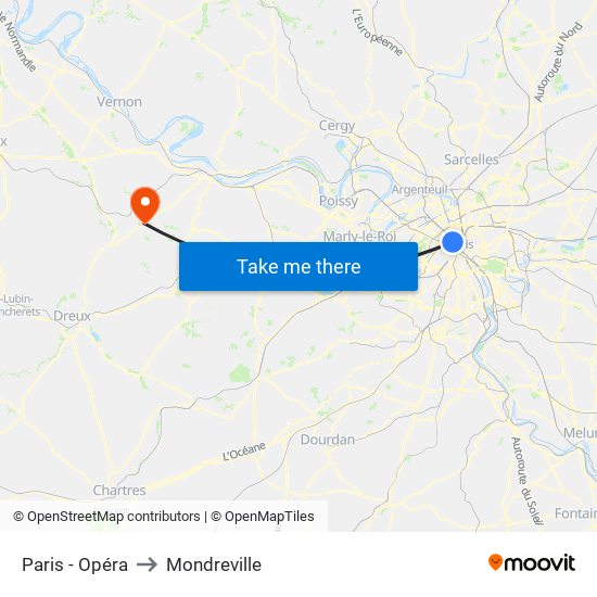 Paris - Opéra to Mondreville map