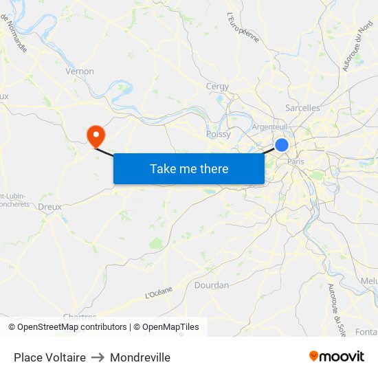 Place Voltaire to Mondreville map