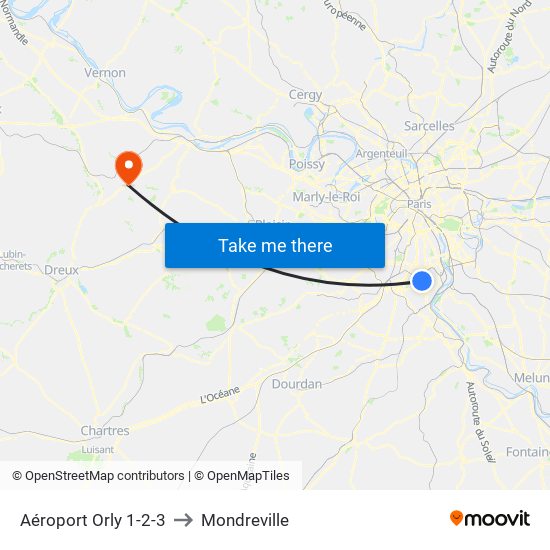 Aéroport Orly 1-2-3 to Mondreville map