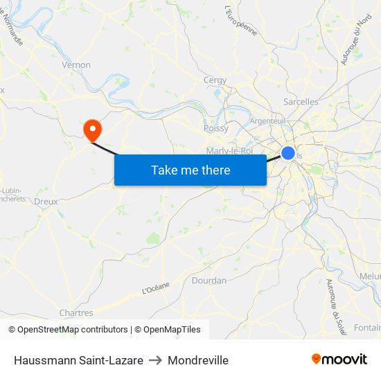 Haussmann Saint-Lazare to Mondreville map