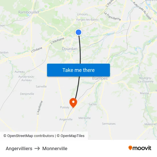 Angervilliers to Monnerville map