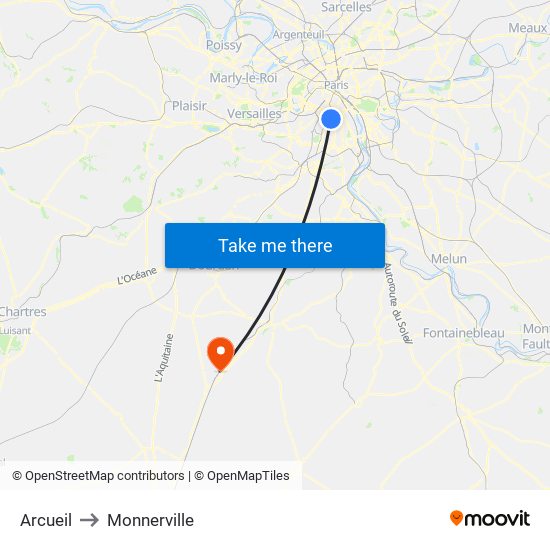 Arcueil to Monnerville map