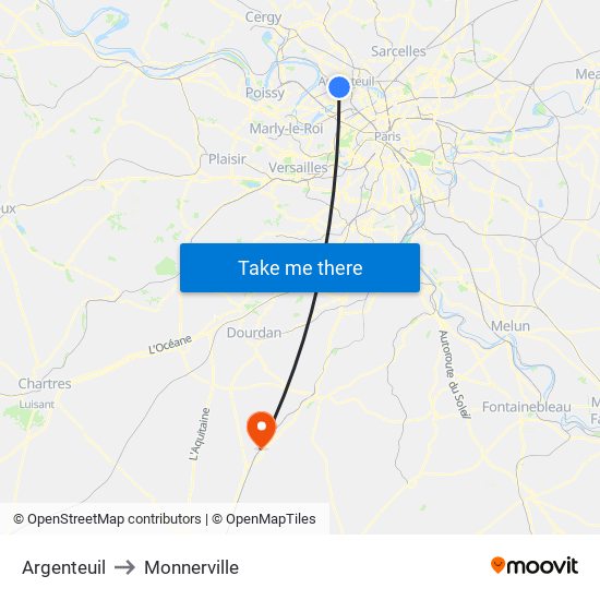 Argenteuil to Monnerville map