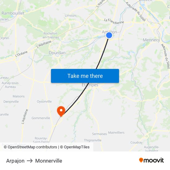 Arpajon to Monnerville map