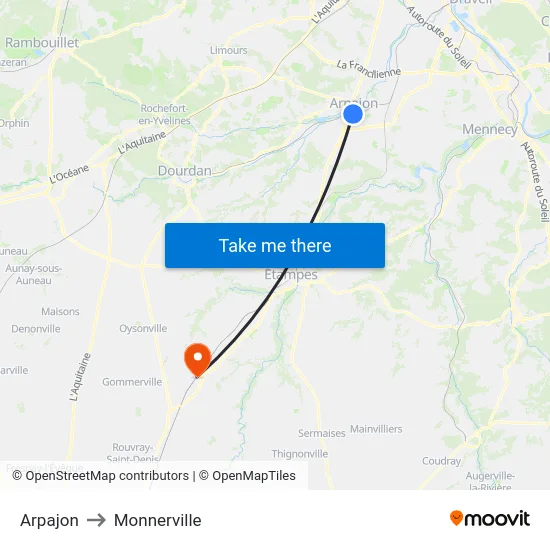 Arpajon to Monnerville map