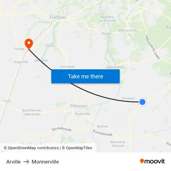 Arville to Monnerville map
