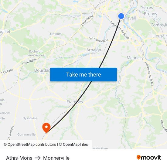 Athis-Mons to Monnerville map