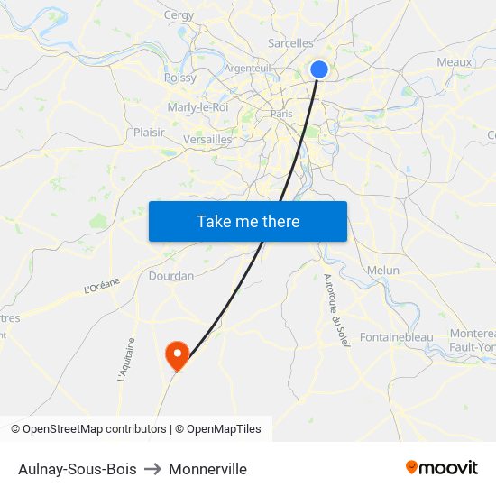 Aulnay-Sous-Bois to Monnerville map