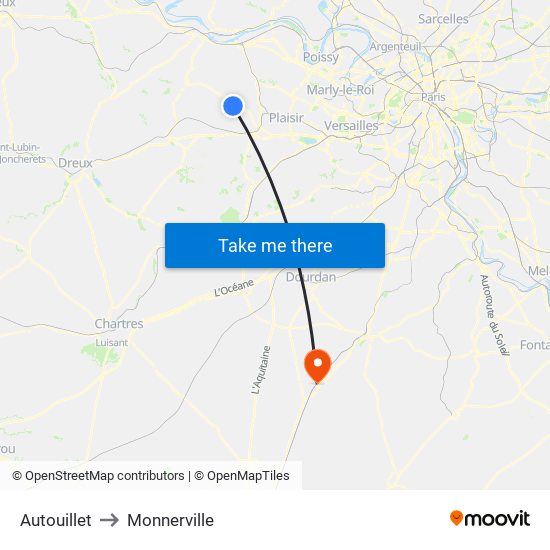 Autouillet to Monnerville map