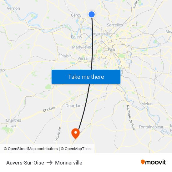 Auvers-Sur-Oise to Monnerville map