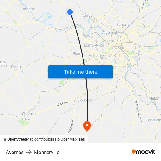 Avernes to Monnerville map