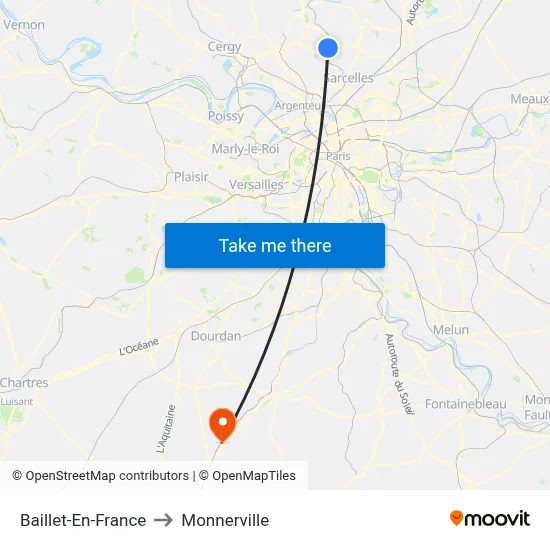 Baillet-En-France to Monnerville map