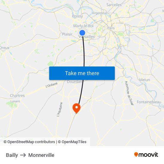 Bailly to Monnerville map