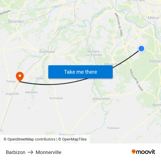 Barbizon to Monnerville map