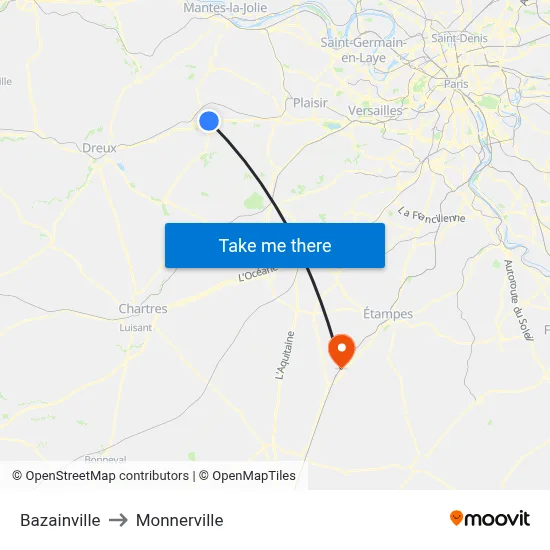 Bazainville to Monnerville map