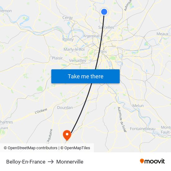 Belloy-En-France to Monnerville map