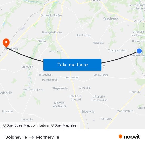 Boigneville to Monnerville map