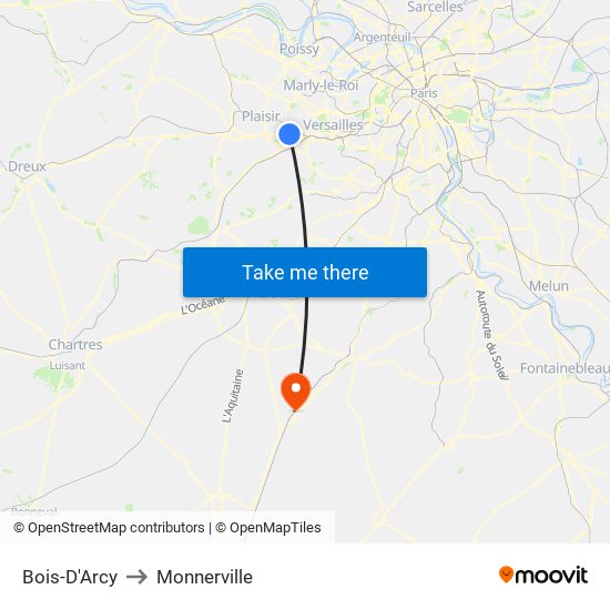 Bois-D'Arcy to Monnerville map