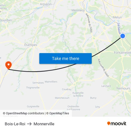 Bois-Le-Roi to Monnerville map