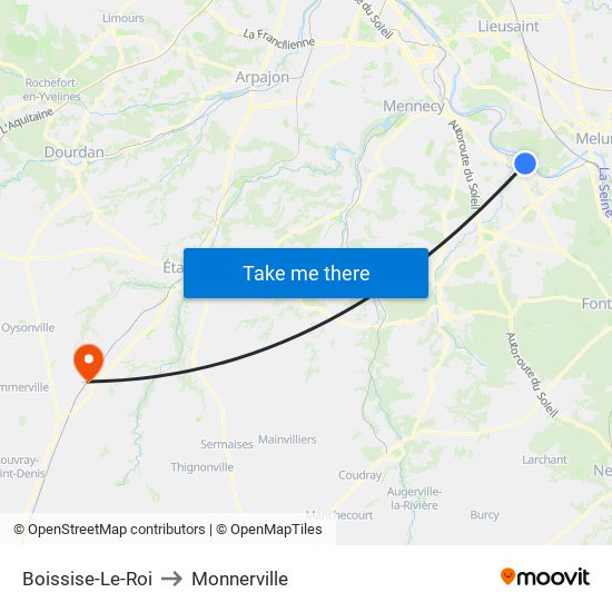 Boissise-Le-Roi to Monnerville map