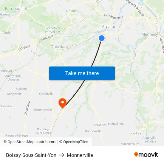 Boissy-Sous-Saint-Yon to Monnerville map