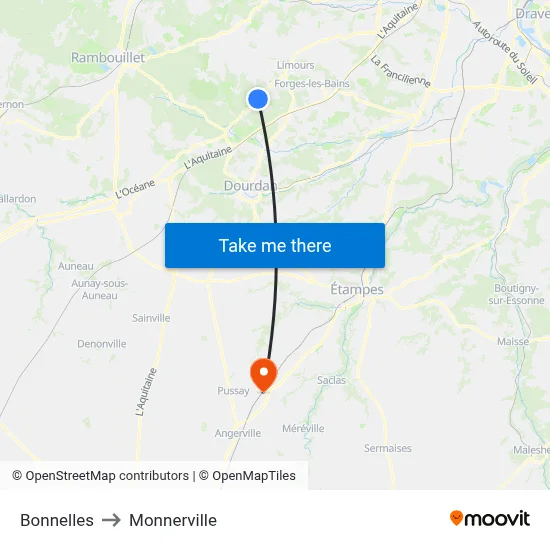 Bonnelles to Monnerville map