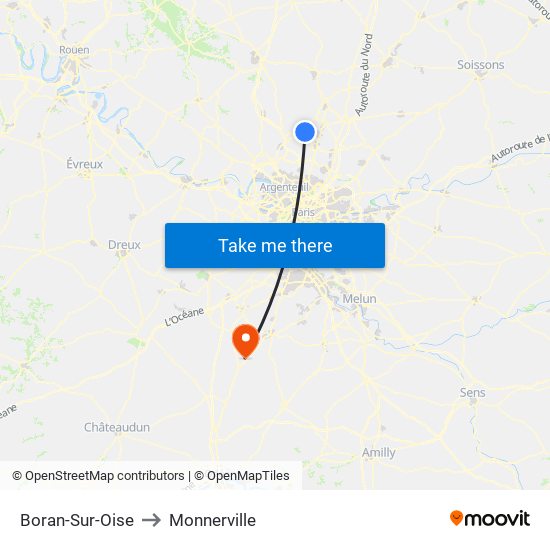 Boran-Sur-Oise to Monnerville map