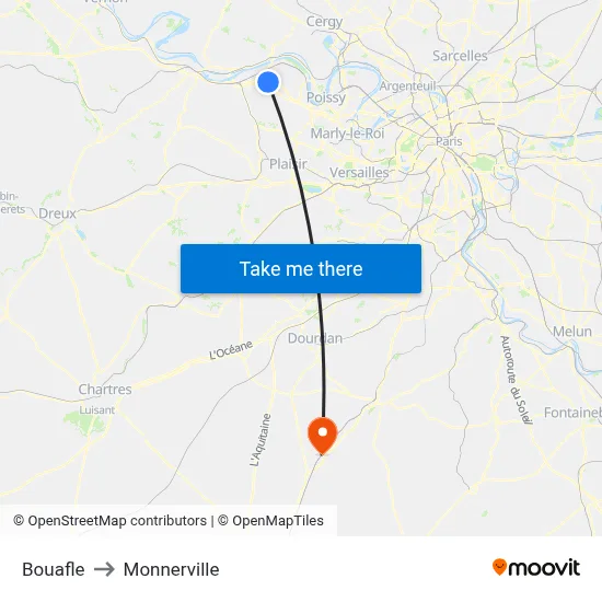 Bouafle to Monnerville map