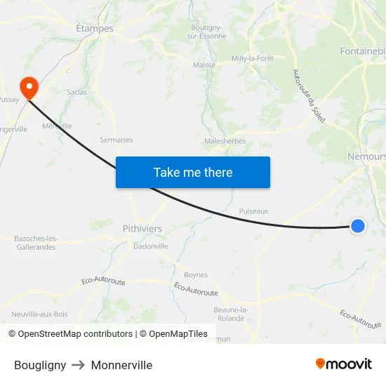 Bougligny to Monnerville map