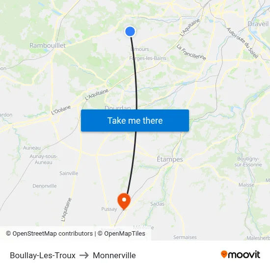 Boullay-Les-Troux to Monnerville map