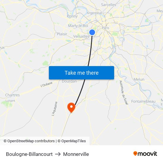 Boulogne-Billancourt to Monnerville map